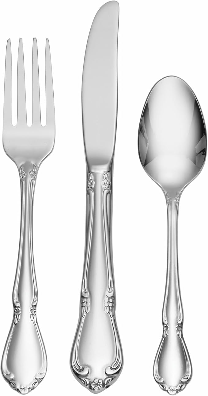 Oneida Chateau 3-Piece Child Flatware Set for 1, Toddler Silverware | mirror finish, dishwasher safe | includes kids fork, spoon, and knife | toddler utensils | cutlery set for children