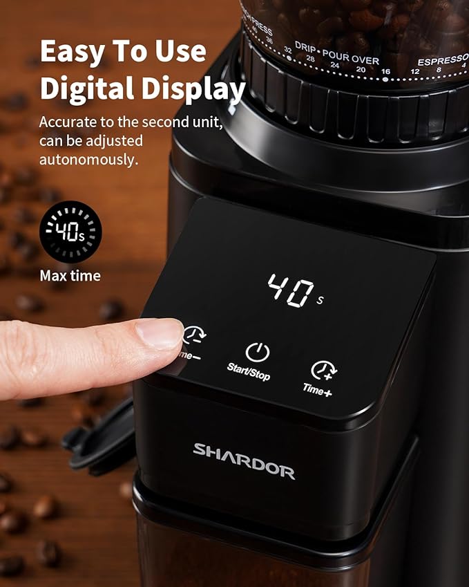 SHARDOR Professional Conical Burr Coffee Grinder, Coffee Bean Grinder with 48 Grind Settings for Espresso, Drip & French Press, Upgraded Anti-Static Technology, Precision Timer, Black | Electric Grinding for Home Use, LCD Touchscreen, Precision Timer, ...