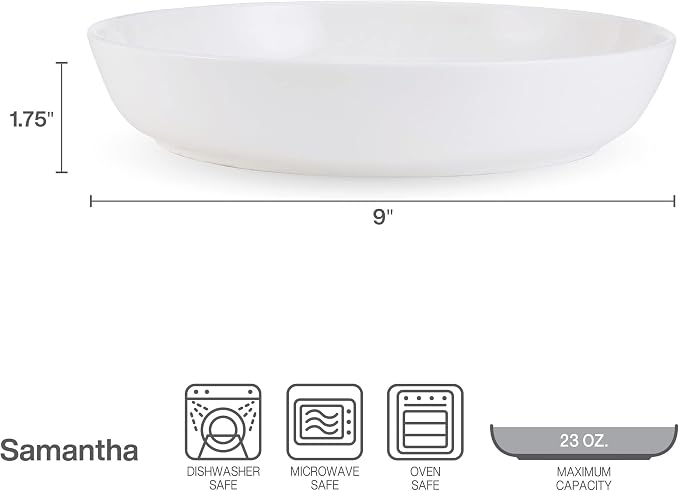 Mikasa Samantha Bone China Lightweight Chip Resistant Set of 4 Pasta Bowls Set, 9 Inch