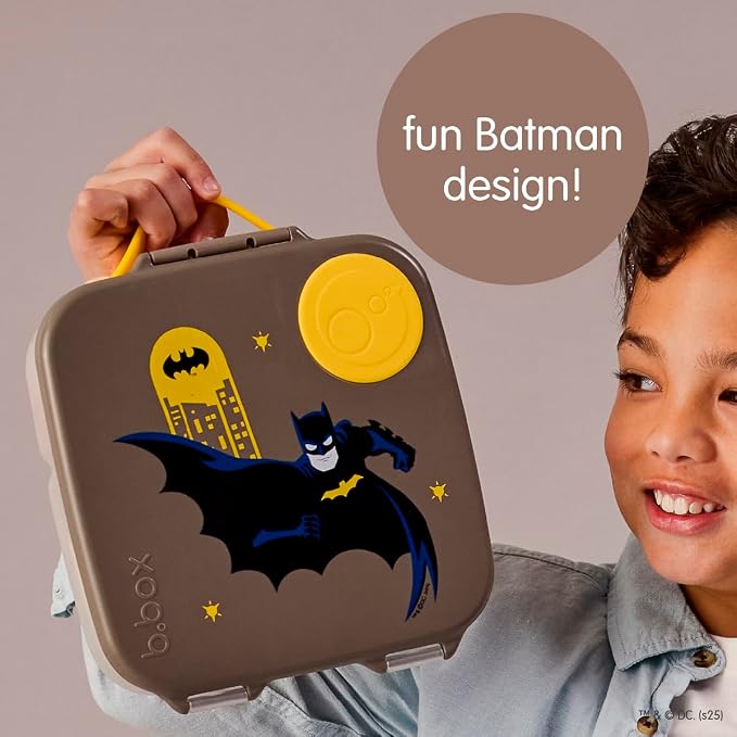 b.box Batman Lunch Box, 8.5 Cup Bento Box for All Ages, Snack Box | Lunch Box Kids + Adults, Lunch Containers, 4 Compartments, Leak Proof, Dishwasher Safe, BPA Free, PFAS Free, Ice Pack