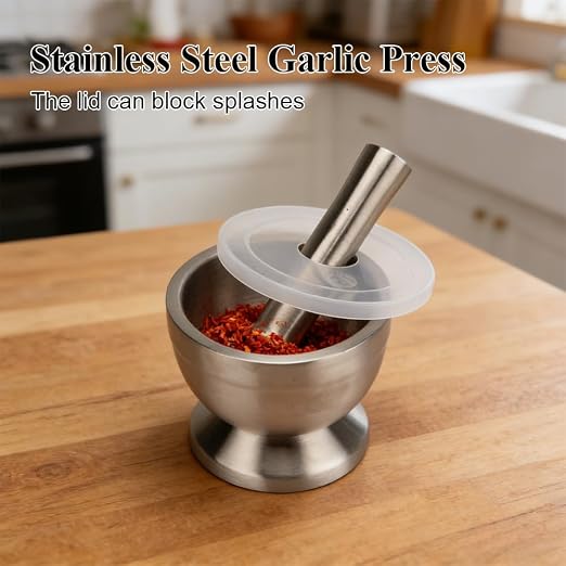 Mortar and Pestle Sets 18/8 Brushed Stainless Steel Spice Grinder, Herb Bowl Pill Crusher and Molcajete for Fresh Ingredients