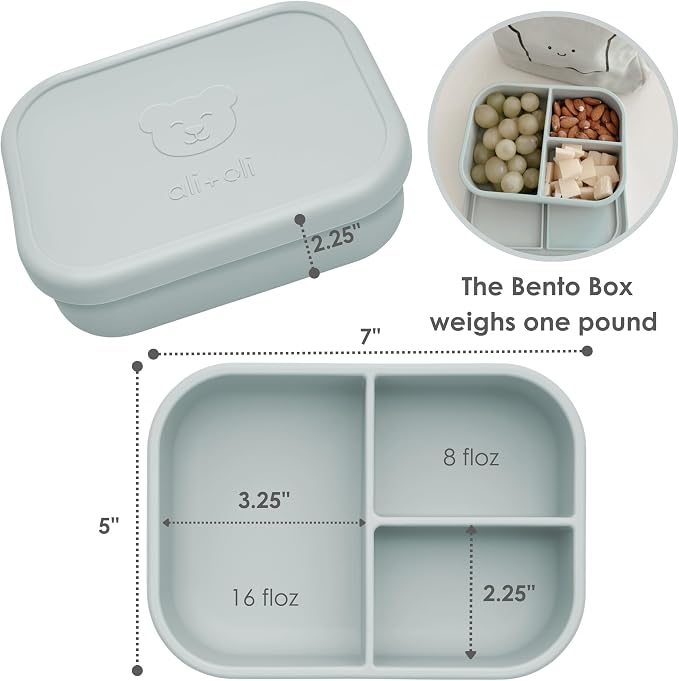 Ali+Oli Silicone Bento Box (Blue) Lunch Box for Kids, Toddlers, Preschoolers & Adults | BPA-Free and Spill-Proof | Ideal for School, and On-the-Go Meals| Perfect for Lunch, Snacks, and Meals | Daycare, Preschool, Food separation, Portion control, Snack...