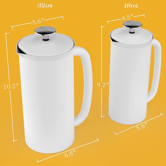 ESPRO P7 French Press, 18oz, Matte White, Stainless Steel Coffee Maker | Double Filter Coffee Press, Grit-Free Coffee, Heat Resistant Insulated tea Press, Easy Hot and Cold Coffee Brewer, Tea Brewer