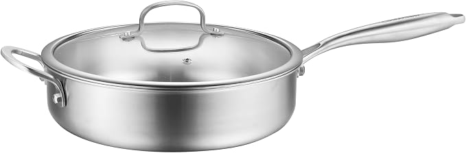 5-Quart Tri-Ply Stainless Steel Saute Pan, 11-Inch | Tri-Ply Stainless Steel,With Lid, Skillet and Helper Handle, Induction Cooking Pan, Dishwasher and Oven Safe