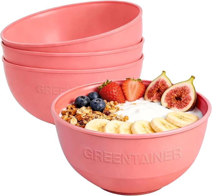 Greentainer 50 Oz Unbreakable Cereal Bowls Set of 4, Microwave and Dishwasher Safe, Reusable Plastic Soup Bowl for Salad, Oatmeal, Rice, Fruit, Snacks, BPA-Free (Pink)