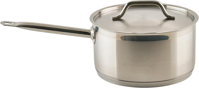 Winco 6 qt Stainless Steel Sauce pan with Cover | Even heat distribution, Secure riveted handle, Great for Cooking, Food Preparation and Restaurant Kitchens