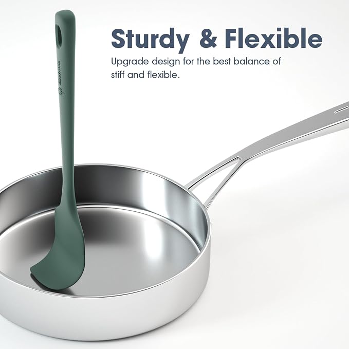 ChefAide 5 Pieces Silicone Spatula Set, Food Grade Rubber Spatula, Upgrade Strong Handle with Ergonomic Grip, Heat Resistant Up to 600°F for Nonstick Cookware, Cooking