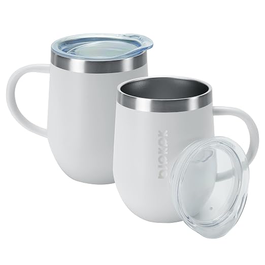 BJPKPK 2PCS Insulated Coffee Mug with Lid, 12oz Stainless Steel Tumbler | Travel Coffee Mug with Handle, Vacuum Insulated Tumbler Cup for Camping, Office, Home, BPA Free Lid, Hot & Cold
