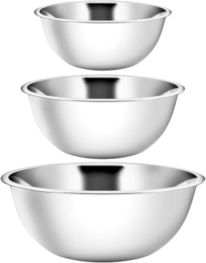 YBM HOME Stainless Steel Mixing Bowls Set of 3 – Nested Kitchen Prep Bowls for Baking, Cooking, Dough Mixing & Salad Serving (10.25, 16, 20 Quart Bowls Included)