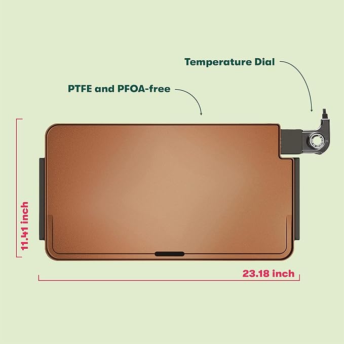 bella XL 12"x22" Electric Ceramic Titanium Griddle, Copper/Black