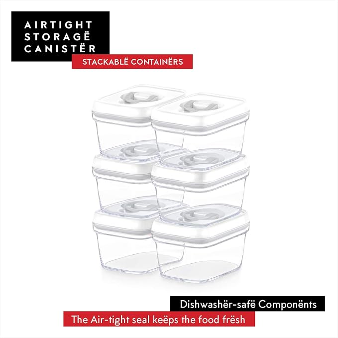 DWËLLZA KITCHEN Airtight Food Storage Containers with White Lids – 0.4L 6 Pc Clear Plastic Kitchen canisters Pantry Organization for Spices, Candy, Nuts, BPA-Free, Keeps Food Fresh & Dry