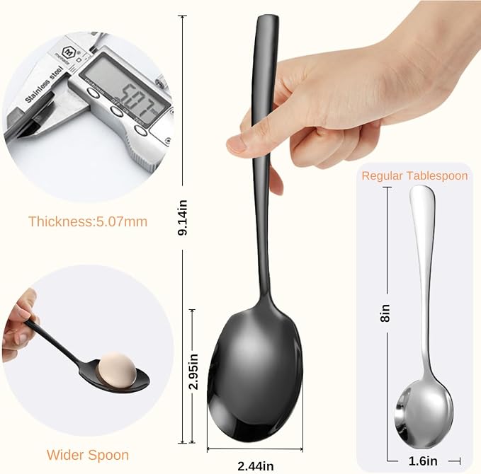 Serving Spoons Set Stainless Steel 9.14 Inch Serving Utensils for Buffet Catering Dishwasher Safe(6-pieces, Black)