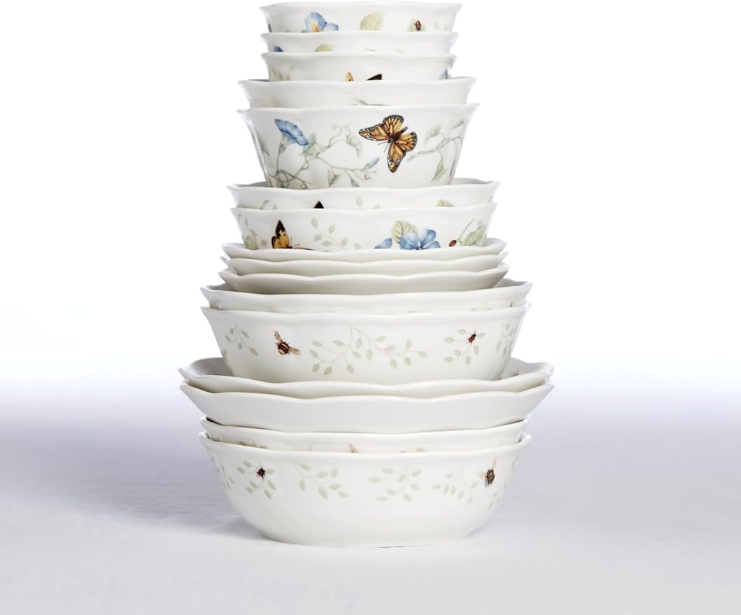 Lenox Butterfly Meadow Porcelain Pasta Bowl Set for 4, 20oz | dishwasher safe, microwave safe | floral design | kitchen and dining essential | 20oz, gift for women