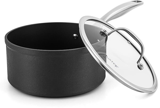 Duxtop Pro Hard Anodized Nonstick Sauce Pan with Lid 3 Quart | Induction Cooking Pot, Nonstick Coating Supports Easy Cleanup, Dishwasher & Oven Safe