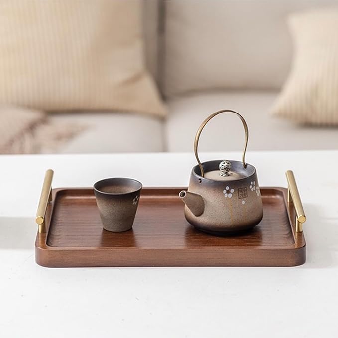 XZHXFX Bamboo Serving Tray with Gold Handles,Small | Food Tray for Breakfast,Coffee Table,Dinner & Bar, Decorative Tray for Kitchen, Bedroom