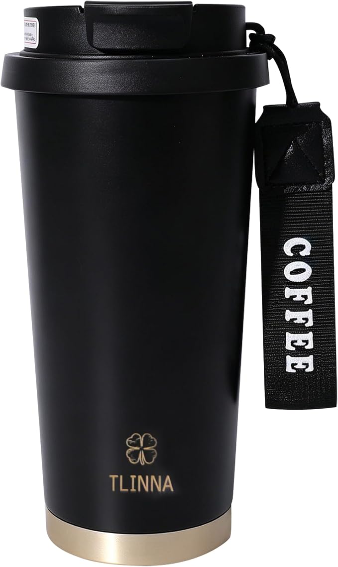 [2-IN-1 LID] Travel Mug,Coffe mug,Coffe cup,Ceramic coating Lined,316 Stainless Steel,BPA Free,Vacuum Insulated Tumbler for Water, Iced Tea or Coffee, Smoothie and More (Black, 18 Ounces)