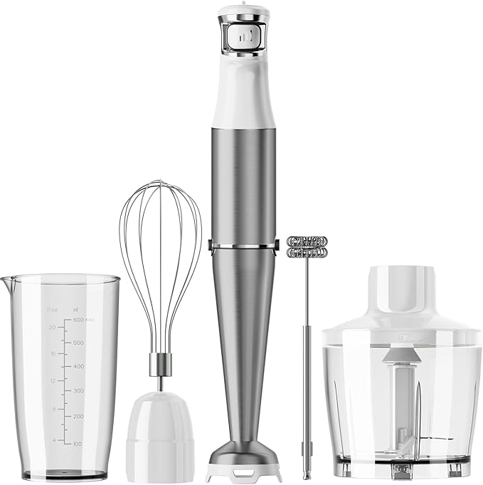 Turelar Immersion Blender Handheld Corded, 1100W 5 in 1 Hand Blender Set | Trigger Variable Speed, Emulsion Stick Mixer with Food Processor, Whisk, Frother, for Soup, Puree, Baby Food, Anti-scratch