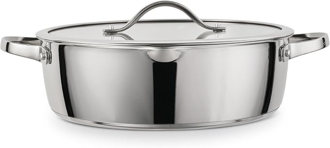 Tramontina Tempo Tri-Ply Base Stainless Steel 6-Qt Braiser Pan with Lid | Induction-Ready, Oven-Safe, Dishwasher-Safe