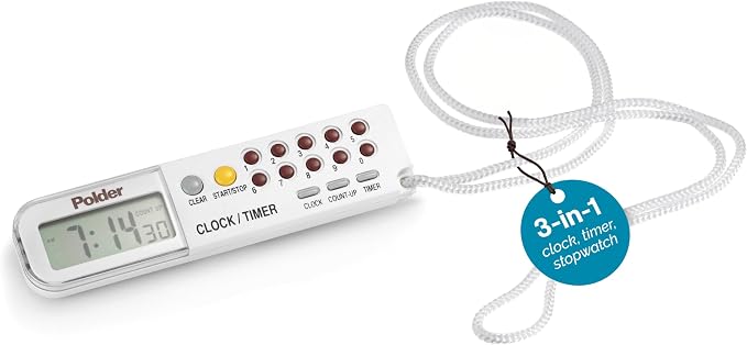 Polder Combination Clock, Timer and Stopwatch with Large, Easy-to-Read Digital Display, White