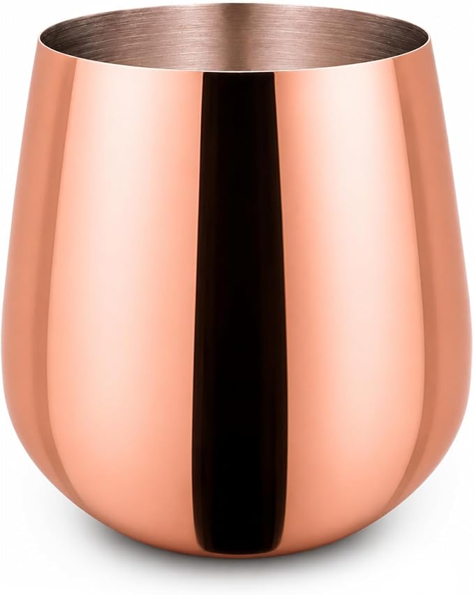 K&K Home Stainless Steel Unbreakable Stemless Wine Glasses - 15 oz - Set of 4 Colored, Stemless Metal Wine Glasses Perfect for Outdoors, Weddings, and Parties (Rose Gold)