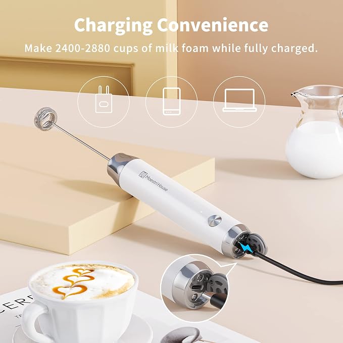 Maestri House LunaFro Lite Rechargeable Milk Frother,Detachable Whisk | 5500RPM&8000RPM 2 Speed Motor, 1200mAh lithium battery, frother Handheld for Lattes, Cappuccino & Powdered Drinks,No Stand