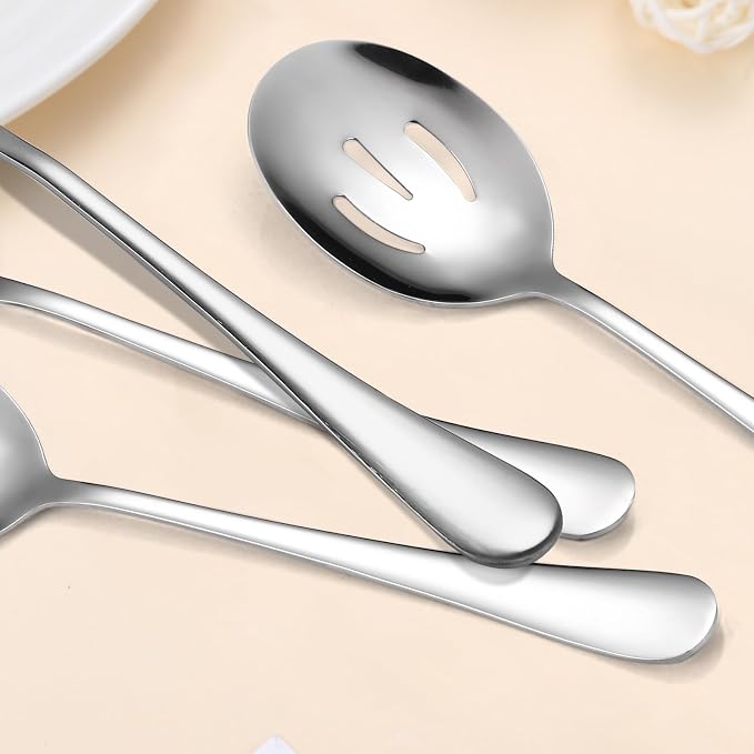 Stainless Steel Serving Utensil Set 10-Piece Buffet Flatware Catering Silverware with Bread Tong,Cake Spatula,Serving Ladles,Salad Fork,Cheese Knife,Large Spoon for Parties Buffet