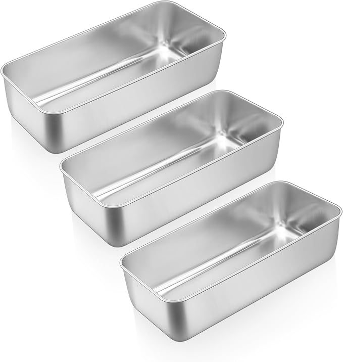 E-far Loaf Pan for Bread Baking-3 Pack, 12” x 5” Stainless Steel Loaf Pans | Large Long Metal Baking Tins for Homemade Bread, Banana Cake Meatloaf Sourdough Lasagna, Nontoxic & Dishwasher Safe