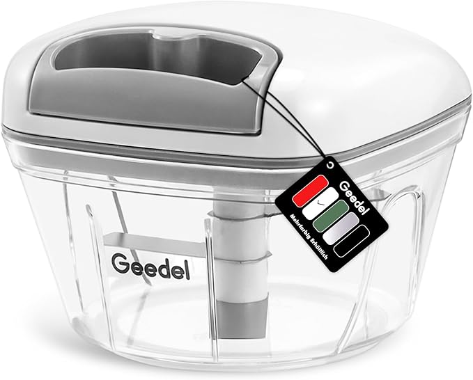 Geedel Vegetable Chopper, Manual Food Chopper with Hand Pull String, 500ml | Manual Food Processor, Sharp Stainless Steel Blade, Non-slip Base, Dishwasher Safe, No BPA, Portable, for Veggie, Fruit, Nut