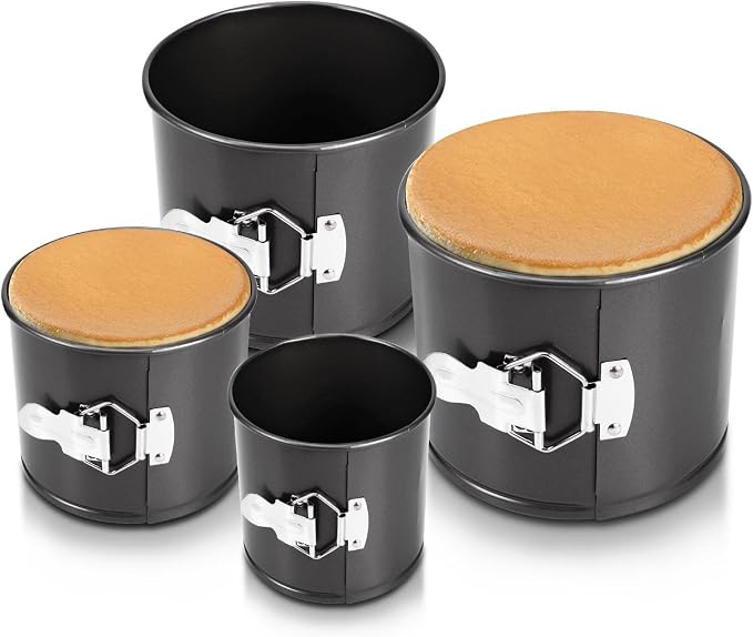 Springform Cake Pan Set of 4(4”/4.7”/5.7”/6.7”),Heighten Mini Nonstick Carbon Steel Cheesecake Pan,Leakproof Cake Baking Pans with Removable Bottom,Mini Spring Form Pan(size:4 size)