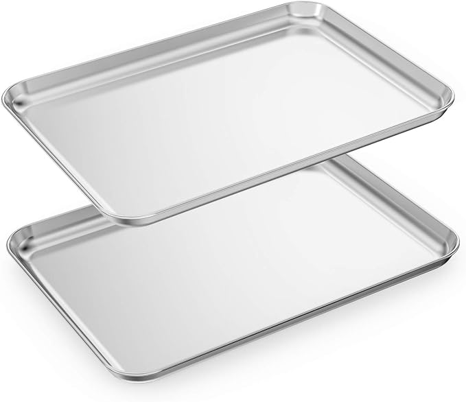 Baking Sheets Set of 2, HKJ Chef Cookie Sheets 2 Pieces Stainless Steel Baking Pans & Toaster Oven Tray Pans, Rectangle Size 23.54L x 15.67W x 1.18H inch & Non Toxic & Healthy & Easy Clean