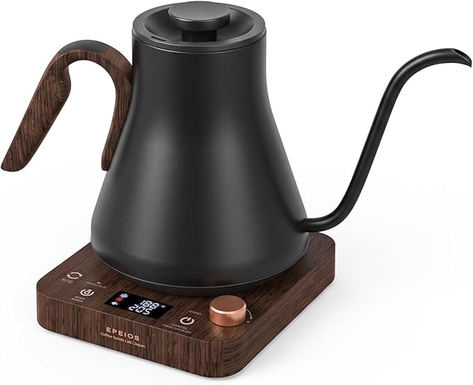 Epeios Gooseneck Electric Kettle ±1°F Temp Control,1200W,0.9L,Black Walnut | Rapid Heating, Precision Pour-Over for Coffee & Tea,Smart Hot water Boiler, 304 Stainless Steel Interior, Auto Shut-Off