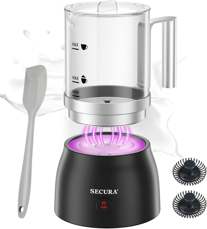 Secura Detachable Milk Frother and Steamer, 17oz Electric Milk Warmer 4-in-1 Hot/Cold Foam Maker for Latte, Cappuccinos, Macchiato, Hot Chocolate, Glass Milk Jug Dishwasher Safe | Detachable Dishwasher-Safe Jug, Fast & Quiet Frothing, 17oz Large Capaci...