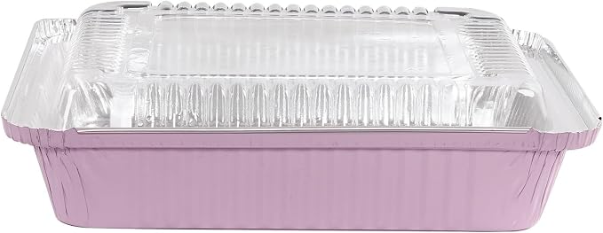 (40 Pack) 8x8 Square Aluminum Baking Cake Pans with Clear Lids - Pink Foil Pans with Lids - Disposable Food Containers Great for Cooking, Heating, Storing, Prepping Food