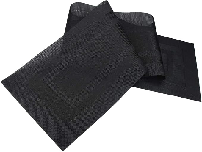 PIGCHCY Placemats with Matching Table Runner,Heat Resistant Vinyl Woven Washable Table mats Sets (6 Placemats+1 Table Runner, Pure Black)