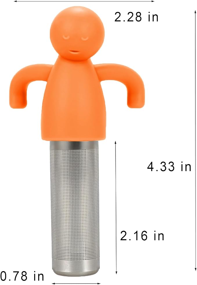 Leden Fine Mesh Tea Infuser for Loose Leaf Cute Tea Steeper, Orange | Stainless Steel Fun Person-shaped Design Tea Strainer Filter with Silicone Handle for Loose Tea Ball for Cup Mug