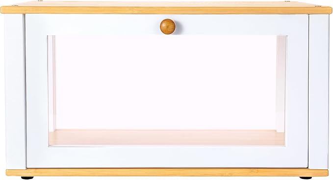 ETMI Glass Bread Box for Kitchen Countertop - Clear White Bread Box Pastry Display case Classic style