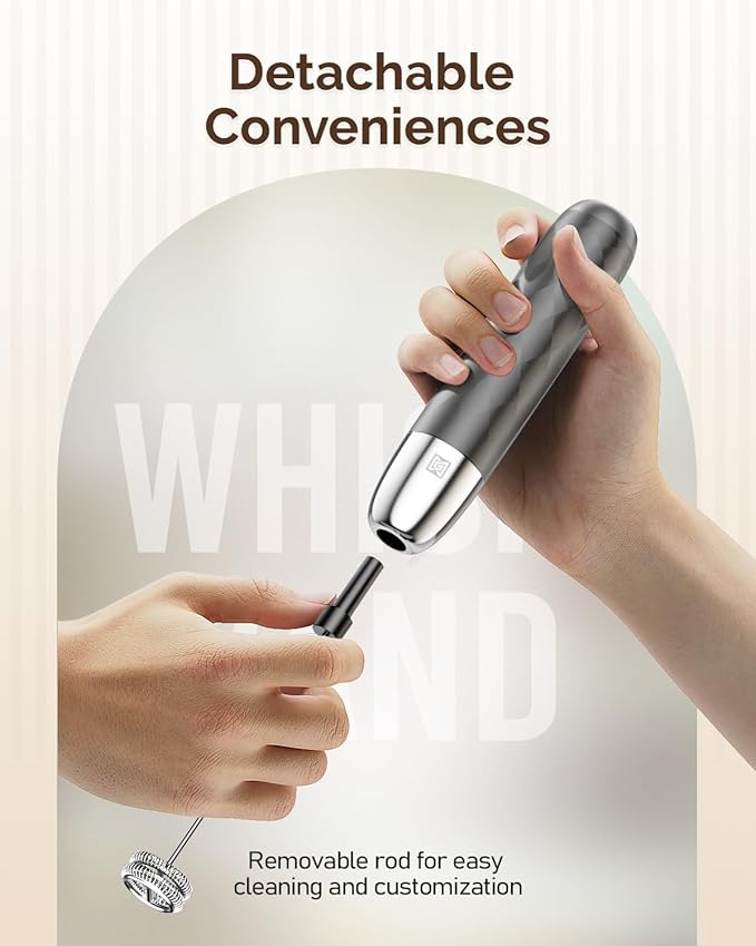 Maestri House Rechargeable Milk Frother, LunaFro Mini with Detachable Wand | 8000RPM Turbo Motor, 1200mAh lithium battery, Compact Design Milk frother Handheld for Lattes, Cappuccino, Matcha, No Stand