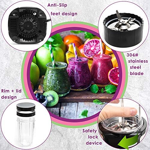 Moss & Stone Personal Smoothie Blender, Single Serve Blender for Shakes & Protein, 17oz Blend Cup & 10oz Grind Cup, Compact Mini Design for Home, Office, Gym & Travel