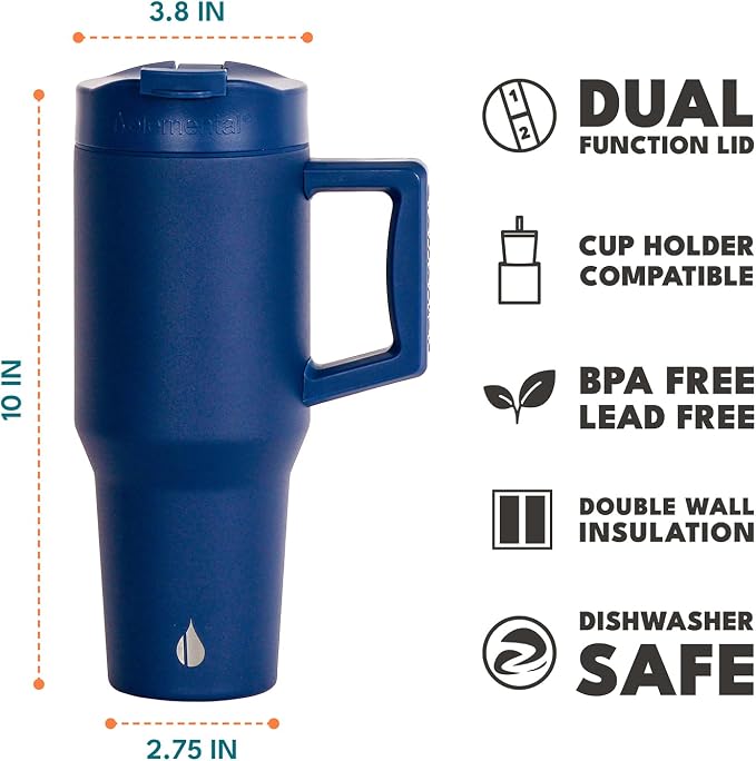 Elemental 100% Leak Proof 32oz Tumbler with Handle & Straw Travel Mug | Stainless Steel Double Wall Insulated Tumbler for Hot and Cold Beverages with Sip & Straw Lid