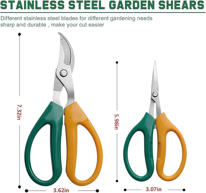 Garden Scissors, Stainless Steel Garden Bonsai Pruning Shears, Anti-Slip Softgrip SnipGardening Tools Garden Shears for Plants Herb (Classic)