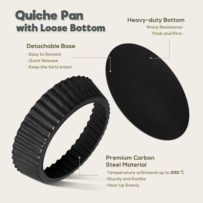 2 Pack 9.5 Inch Pie Pan with Removable Bottom for Baking Deep Quiche Dish | Deep Quiche Tart Pan Non Stick for Oven, Fluted Pie Dish Plate Tin for Apple, Pot Pies, Cheesecakes and Desserts Vnray