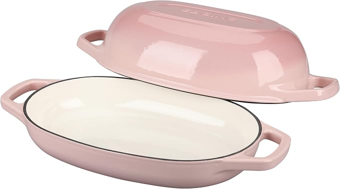 EDGING CASTING Enameled Cast Iron Oval Dutch Oven Pot with Lid, Dutch Oven for Sourdough Bread Baking, Bread Oven, Bread Dutch Oven, Oval Bread Pan, 5qt, Pink