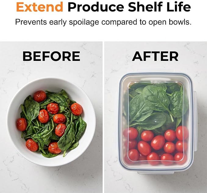 Fruit Storage Containers for Fridge, Leakproof Produce Containers with Colanders & Lids, Refrigerator Organizers and Storage for Berry Vegetable Salad Lettuce Meat Food, Gray, S