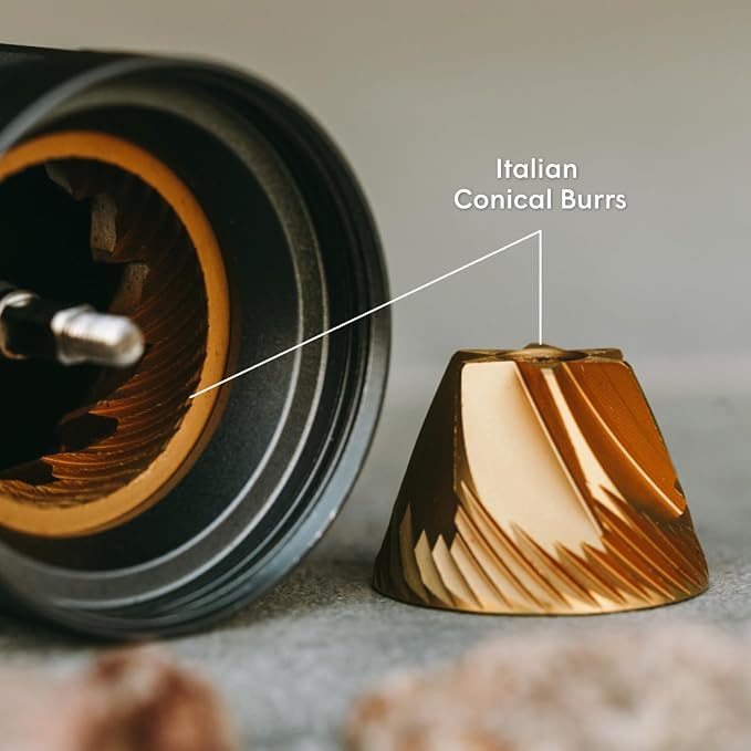AeroPress Manual Coffee Grinder, Portable Hand Burr Grinder | Titanium-Coated Conical Burrs, 60 Grind Settings, Compact Travel