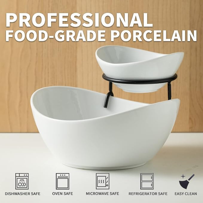 YHOSSEUN Chip and Dip Serving Set, Tiered Serving Bowl Chip Bowls for Party | 2 Tier Serving Stand Ceramic Appetizer Serving Food Display Stand, Chip and Dip Serving Dishes for Entertaining Food Service