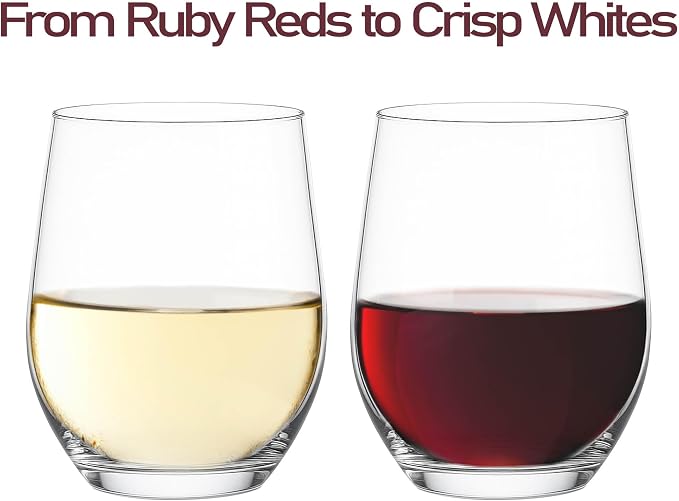 Stemless Wine Glasses Set of 24, Clear Beverage Glasses for Red & White Wine, Cocktails, Scotch, Juice and Water, No Stem Glassware Set for Parties, Events, Restaurants and Bars