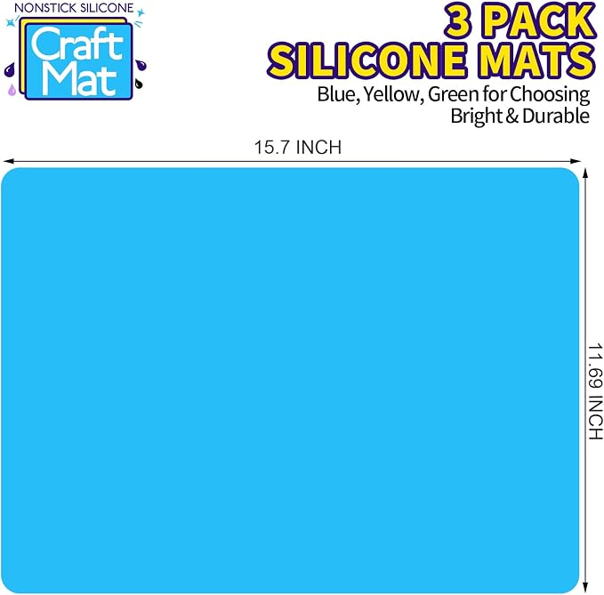 LEOBRO Silicone Mats, 3 PCS Silicone Mats for Crafts, Resin Molds, Play Dough Mat, Nonstick Silicone Sheet Mat for Epoxy Resin, Clay, Craft Supplies, 15.7”x 11.7”