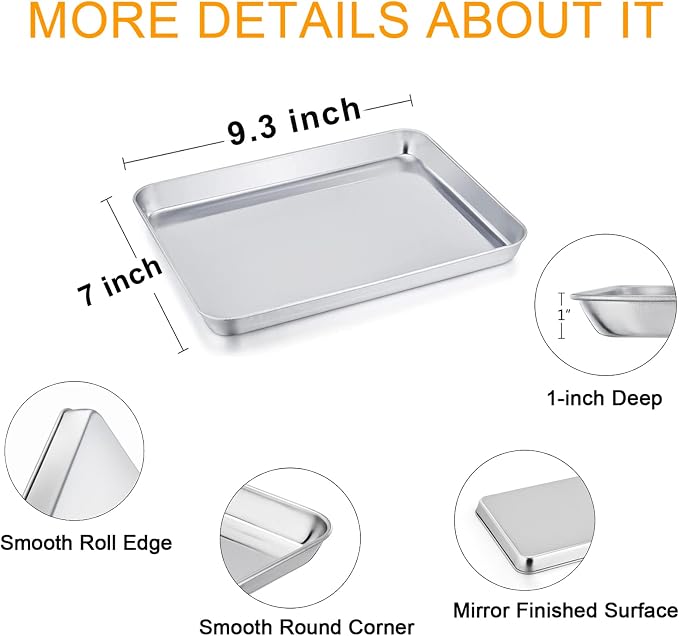TeamFar Toaster Oven Tray and Rack Set, 9.3" x 7" x 1" Toaster Oven Pan | Stainless Steel Toaster Oven Pan Broiler Pan with Wire Rack for Cooking, Non Toxic & Healthy, Easy Clean & Dishwasher Safe
