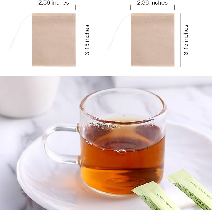 400 Pack Disposable Drawstring Tea Filter Bags, 6 x 8cm Natural Color | Empty Bag Paper Tea Infuser Safe & Natural Unbleached Drawstring for Loose Leaf Tea