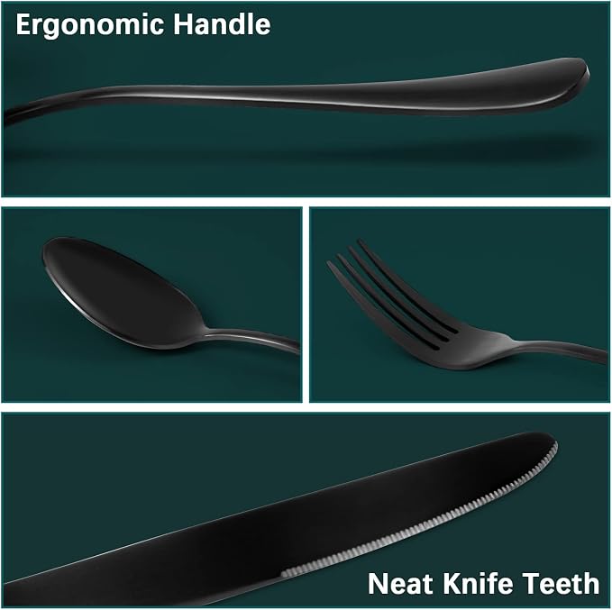Matte Black Silverware Set for 4, Flatware Cutlery Set 20 Piece | Premium Stainless Steel Tableware Set, Include Knife Fork and Spoon, Mirror Polished, Ready for Any Dinner or Weddings